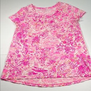 Lilly Pulitzer Floral Pink Women's Cotton T Shirt Sz M